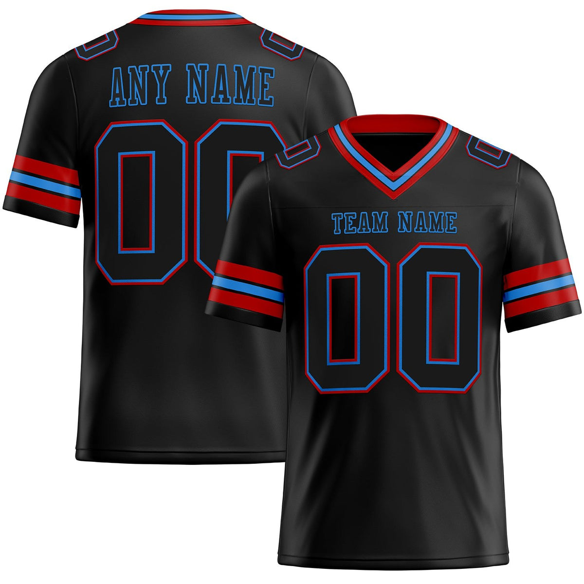 Custom Black Powder Blue-Red Authentic Football Jersey photo 1