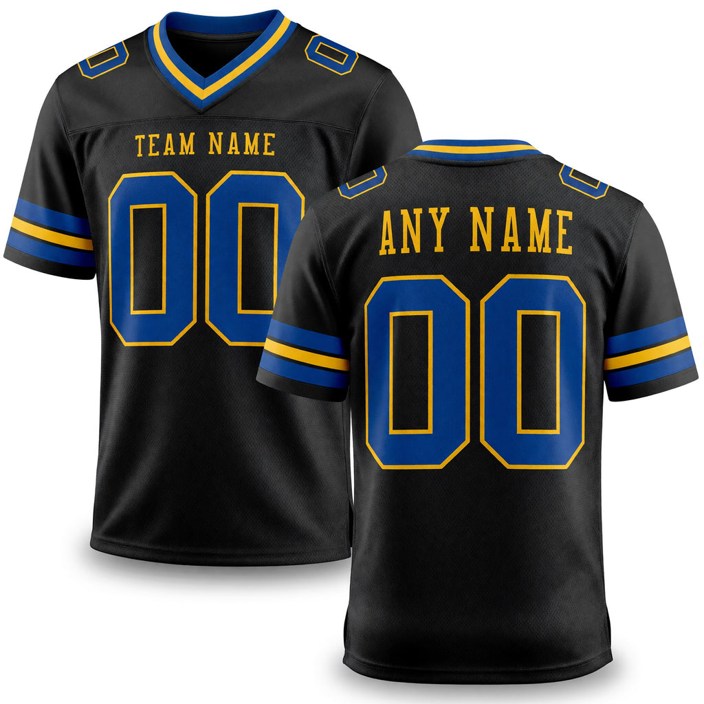 Custom Black Royal-Yellow Authentic Football Jersey