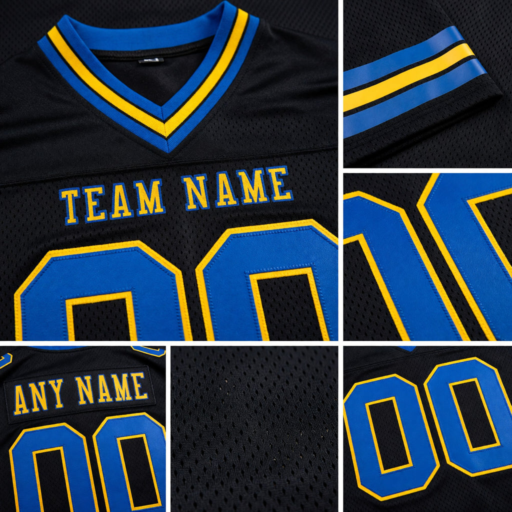 Custom Black Royal-Yellow Authentic Football Jersey detail