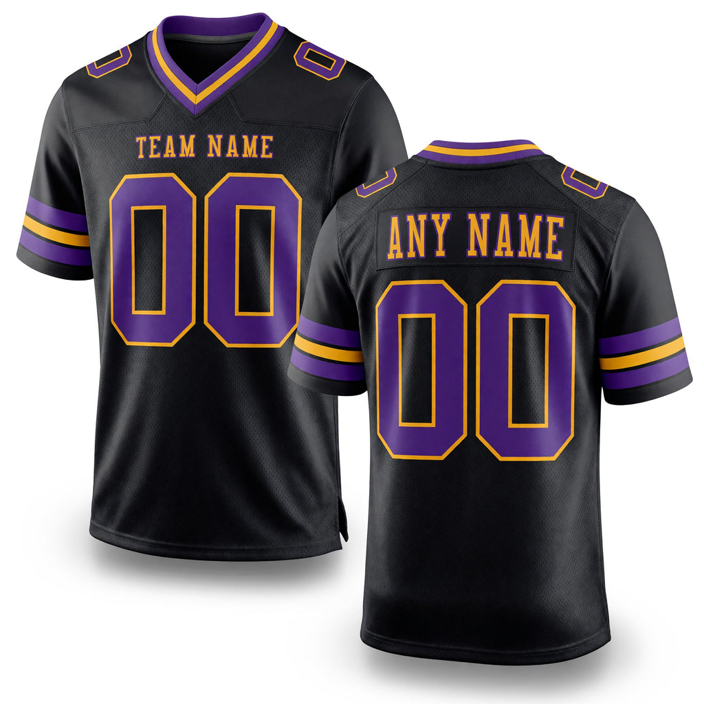 Custom Black Purple-Gold Authentic Football Jersey