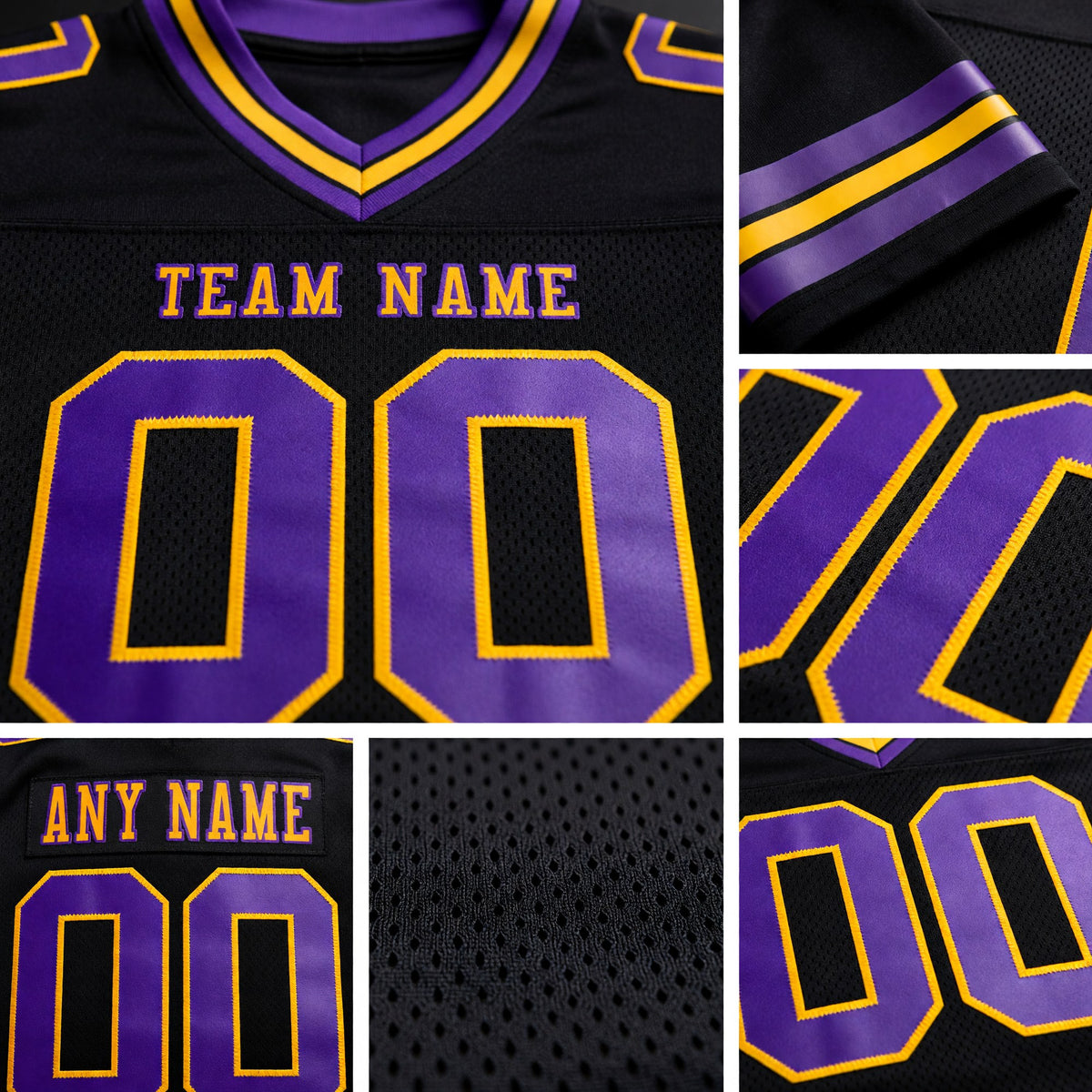 Custom Black Purple-Gold Authentic Football Jersey detail