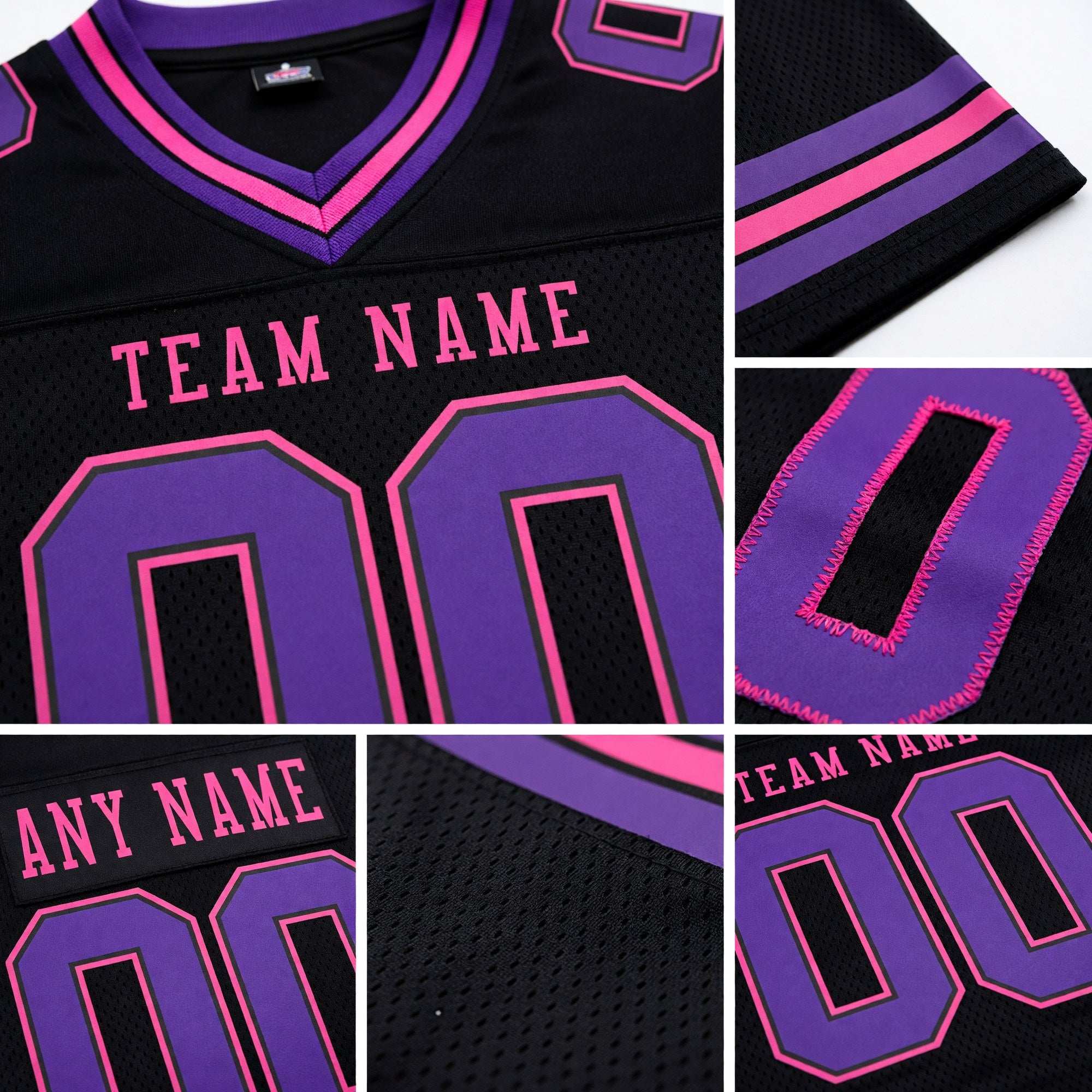 Custom Black Purple-Pink Authentic Football Jersey detail