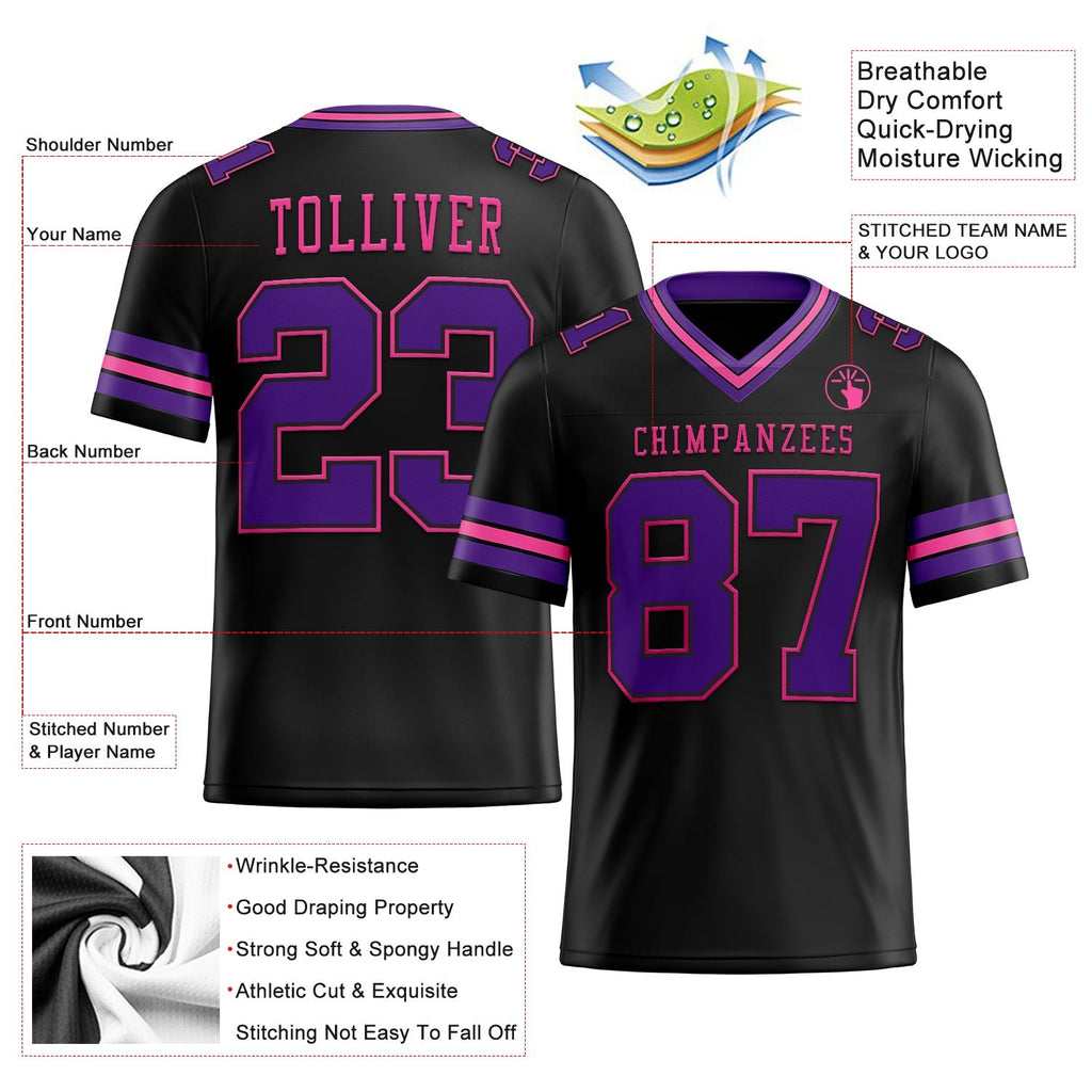 Custom Black Purple-Pink Authentic Football Jersey photo 2