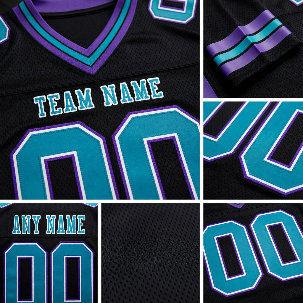 Custom Black Teal-Purple Authentic Football Jersey detail