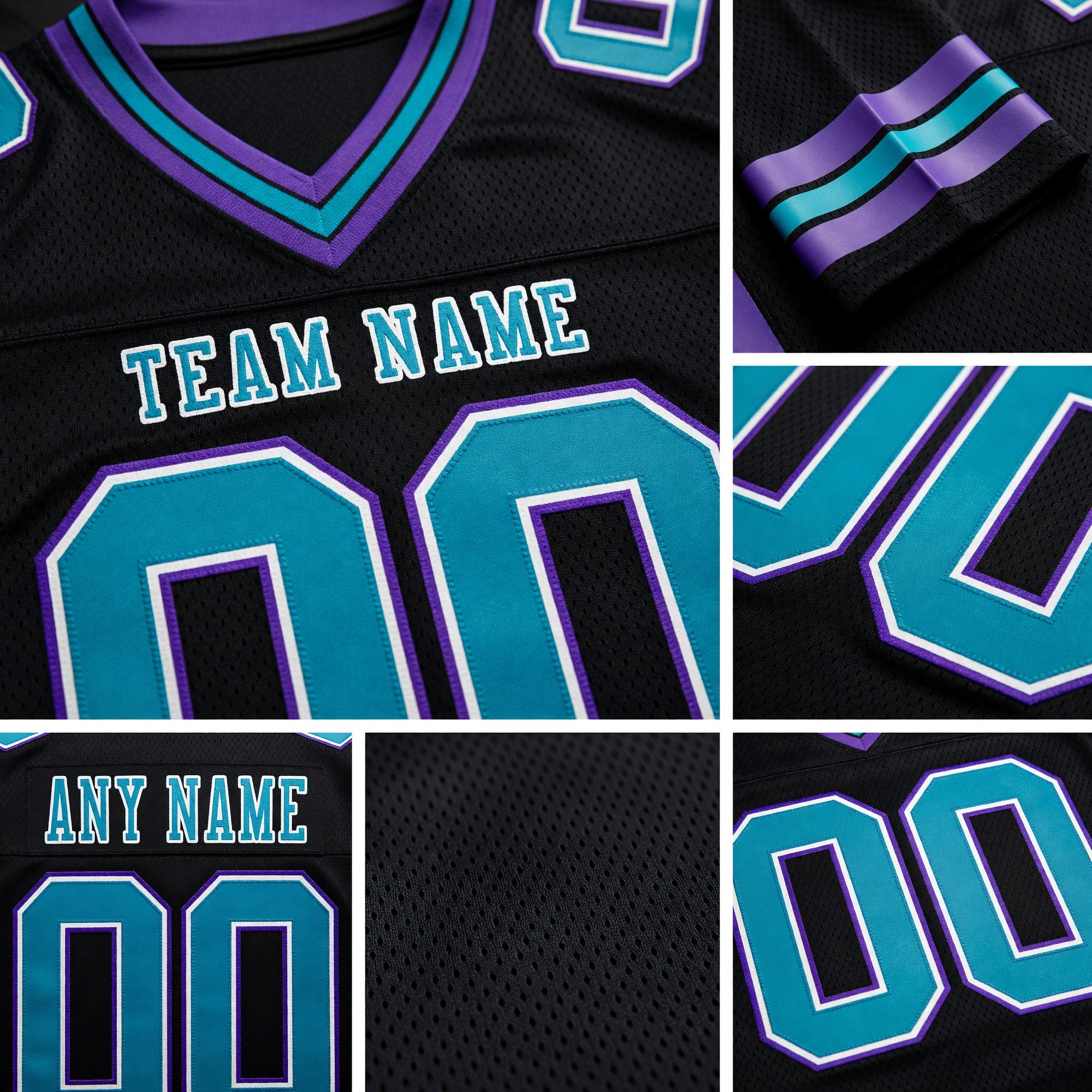 Custom Black Teal-Purple Authentic Football Jersey detail