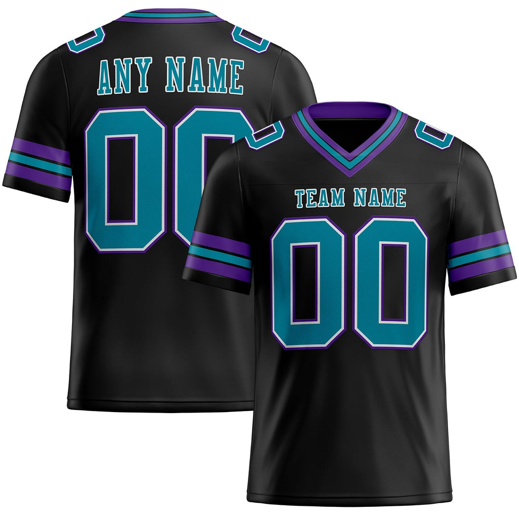 Custom Black Teal-Purple Authentic Football Jersey photo 1