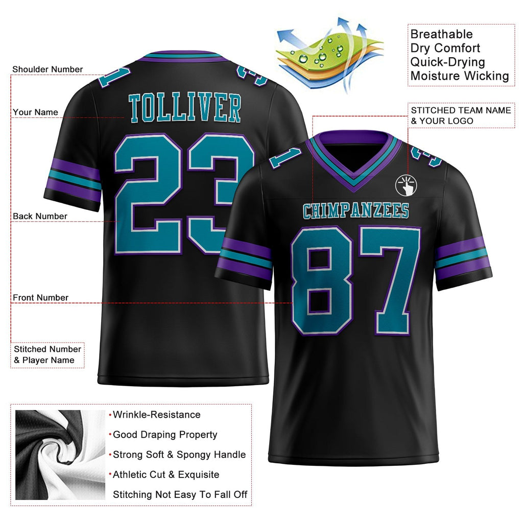 Custom Black Teal-Purple Authentic Football Jersey photo 2