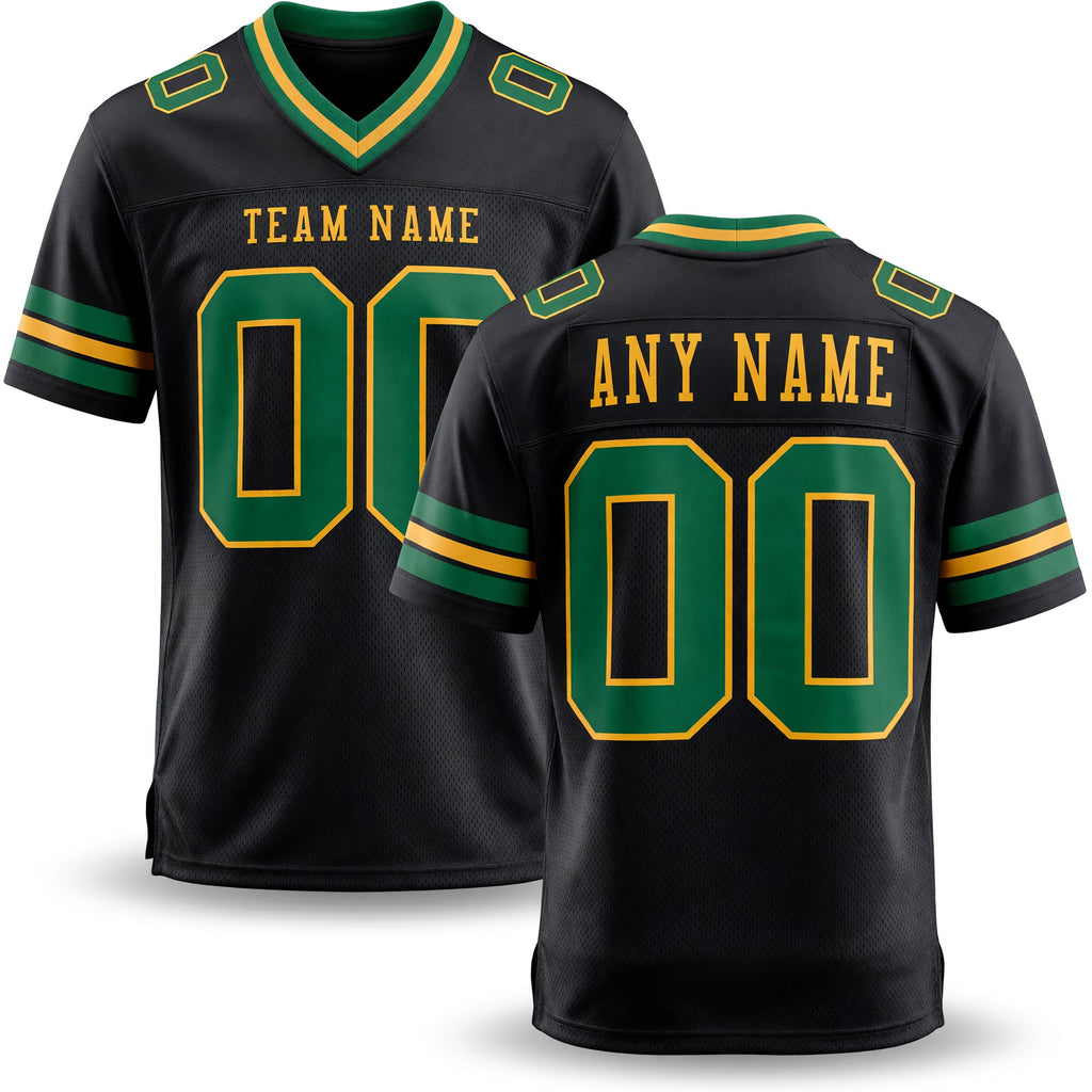 Custom Black Green-Gold Authentic Football Jersey