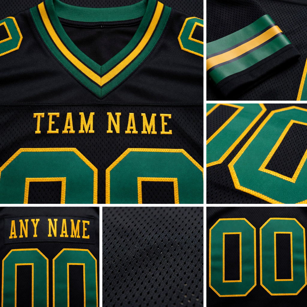 Custom Black Green-Gold Authentic Football Jersey detail