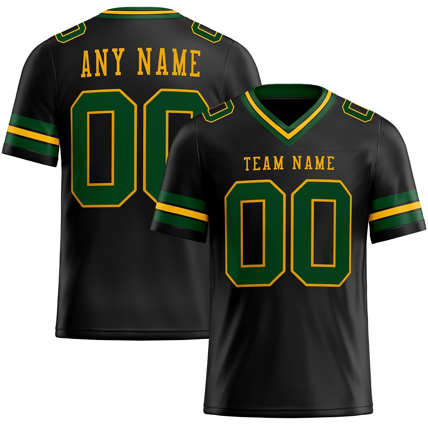 Custom Black Green-Gold Authentic Football Jersey photo 1