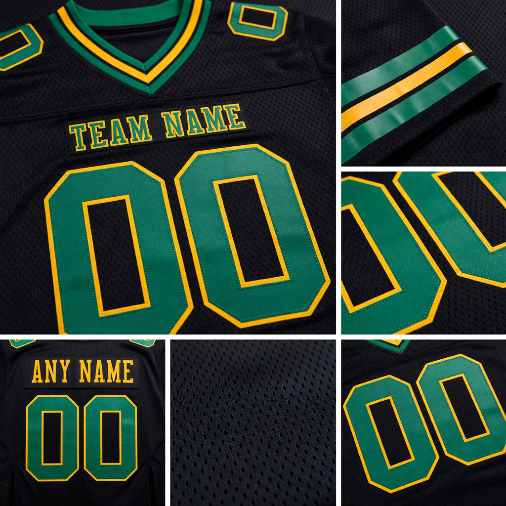 Custom Black Kelly Green-Gold Authentic Football Jersey detail