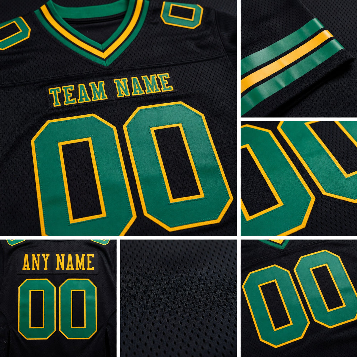 Custom Black Kelly Green-Gold Authentic Football Jersey detail