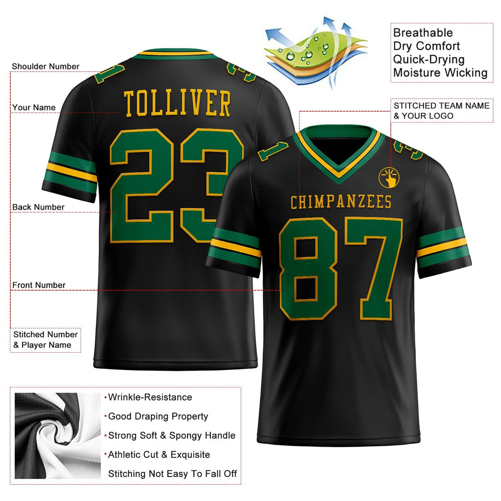 Custom Black Kelly Green-Gold Authentic Football Jersey photo 2