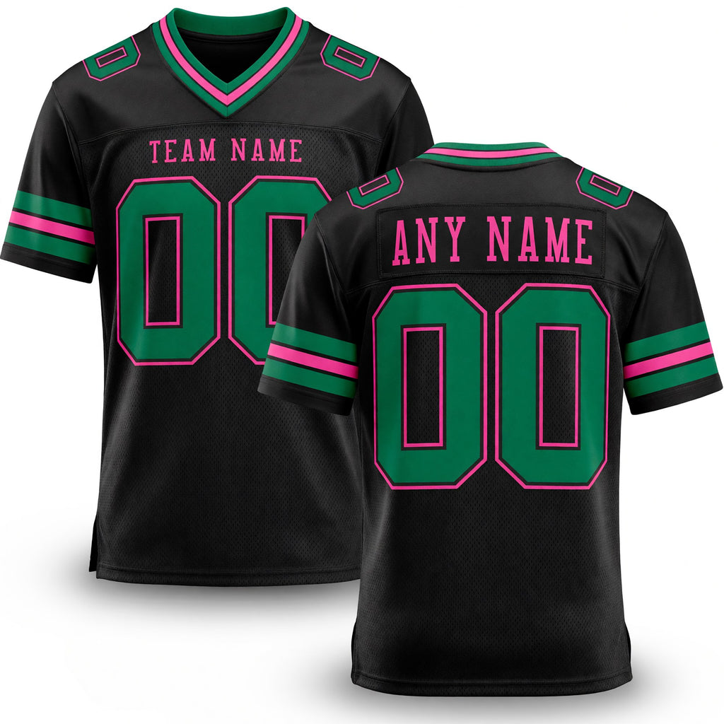Custom Black Kelly Green-Pink Authentic Football Jersey