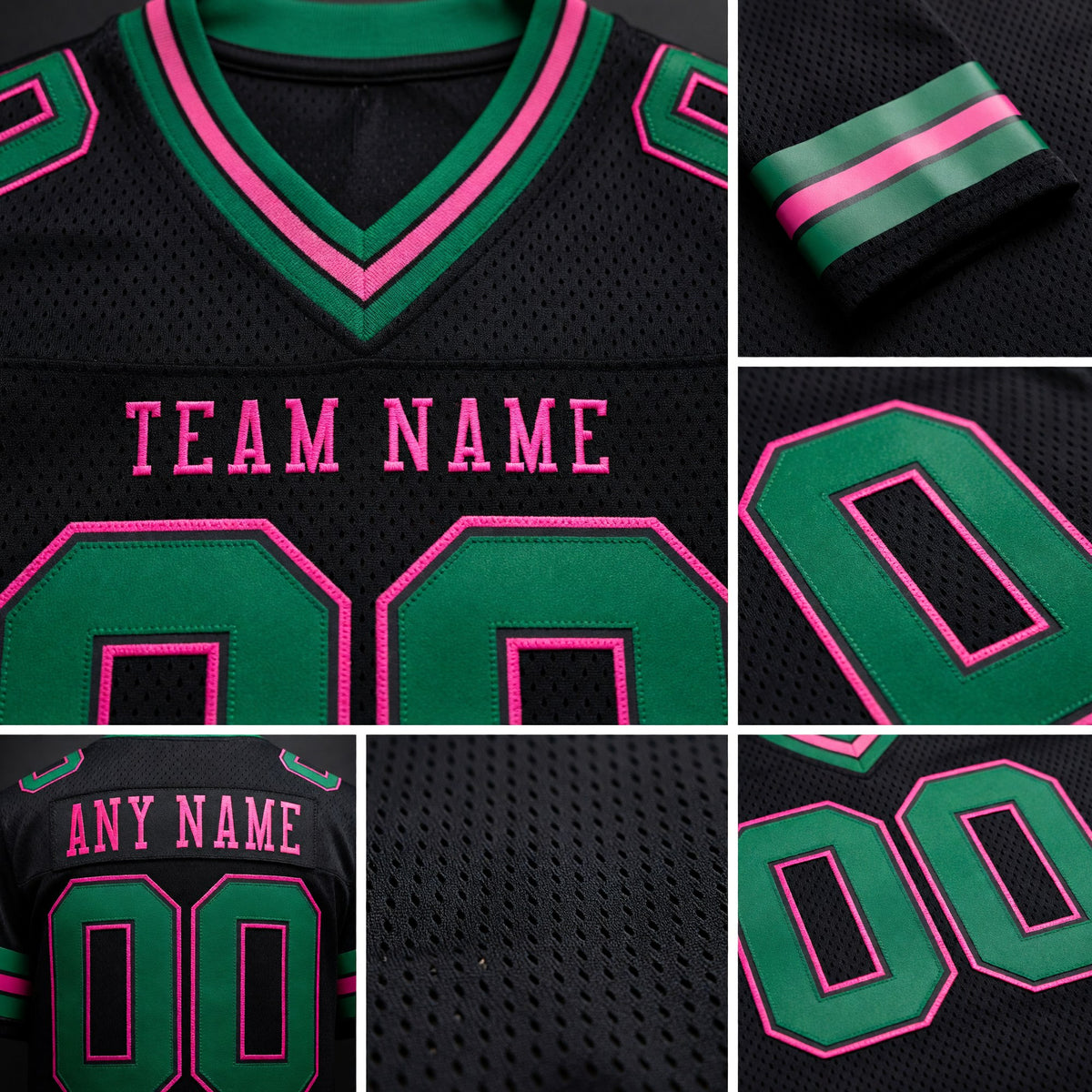 Custom Black Kelly Green-Pink Authentic Football Jersey detail