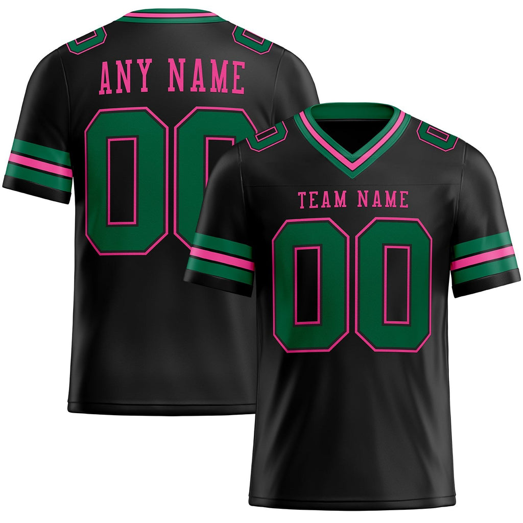 Custom Black Kelly Green-Pink Authentic Football Jersey photo 1