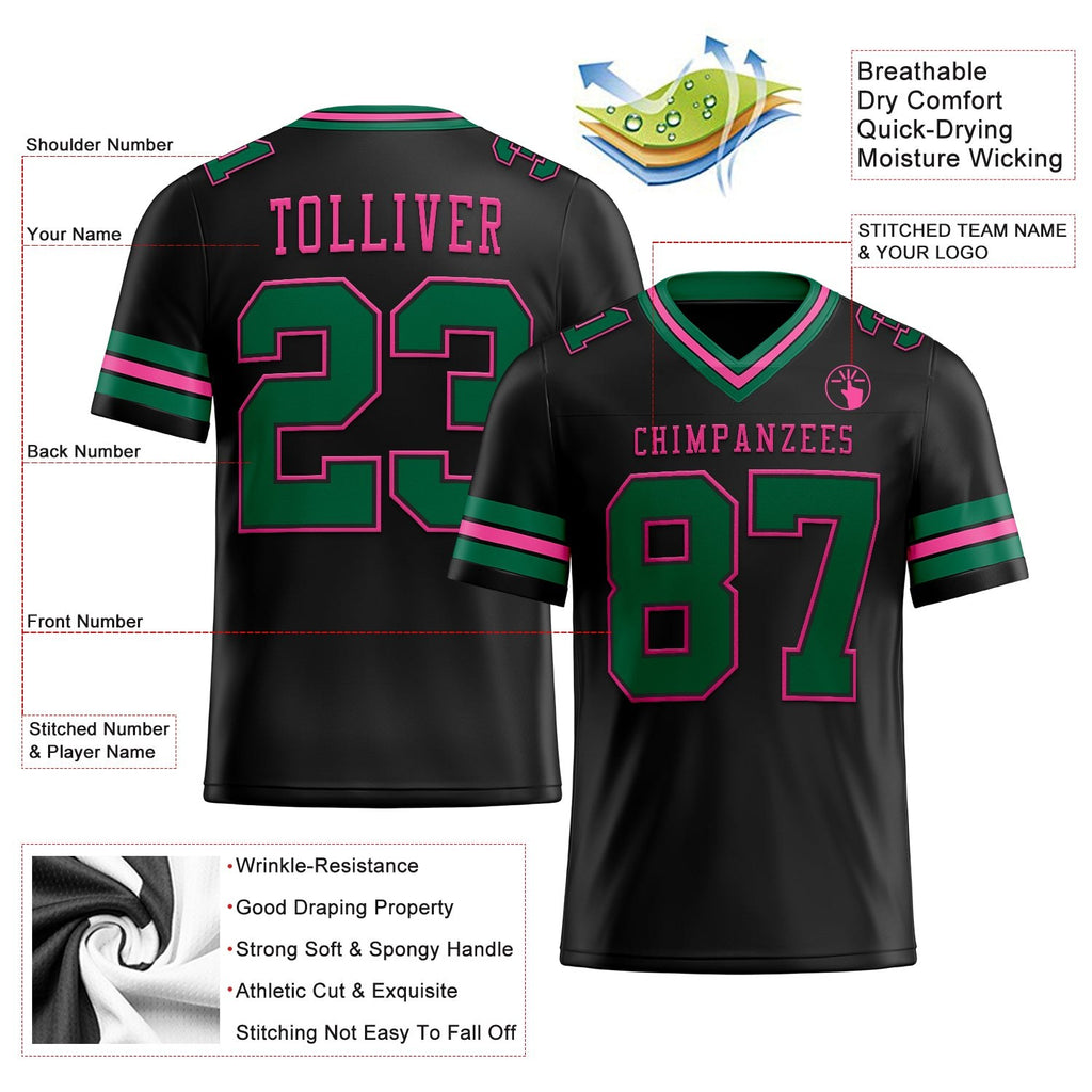 Custom Black Kelly Green-Pink Authentic Football Jersey photo 2