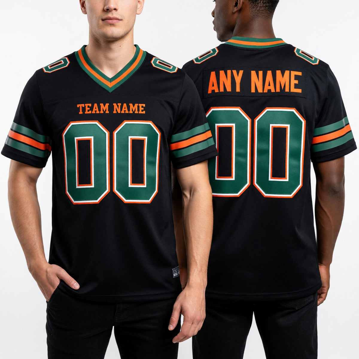 Custom Black Kelly Green-Orange Authentic Football Jersey worn front and back