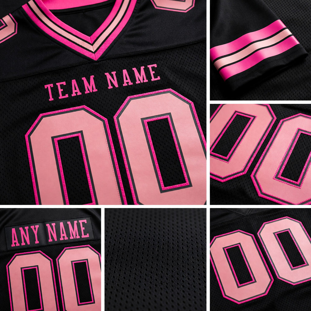 Custom Black Medium Pink-Pink Authentic Football Jersey detail