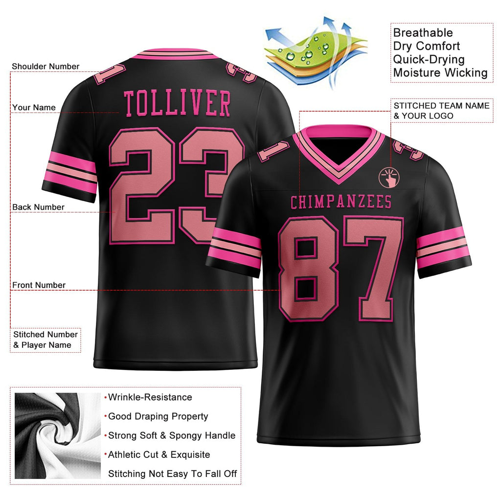 Custom Black Medium Pink-Pink Authentic Football Jersey photo 2