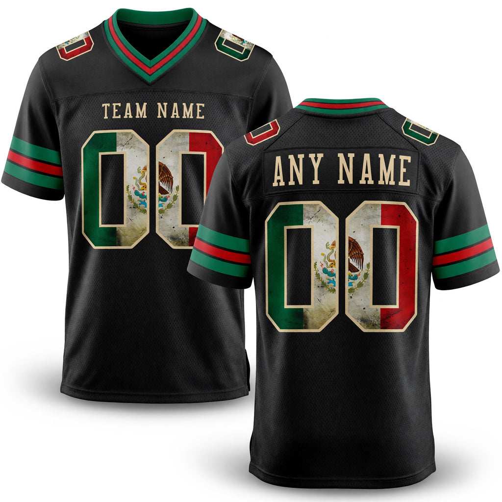 Custom Black Vintage Mexican Flag Kelly Green Red-City Cream Authentic Football Jersey