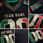 Custom Black Vintage Mexican Flag Kelly Green Red-City Cream Authentic Football Jersey detail