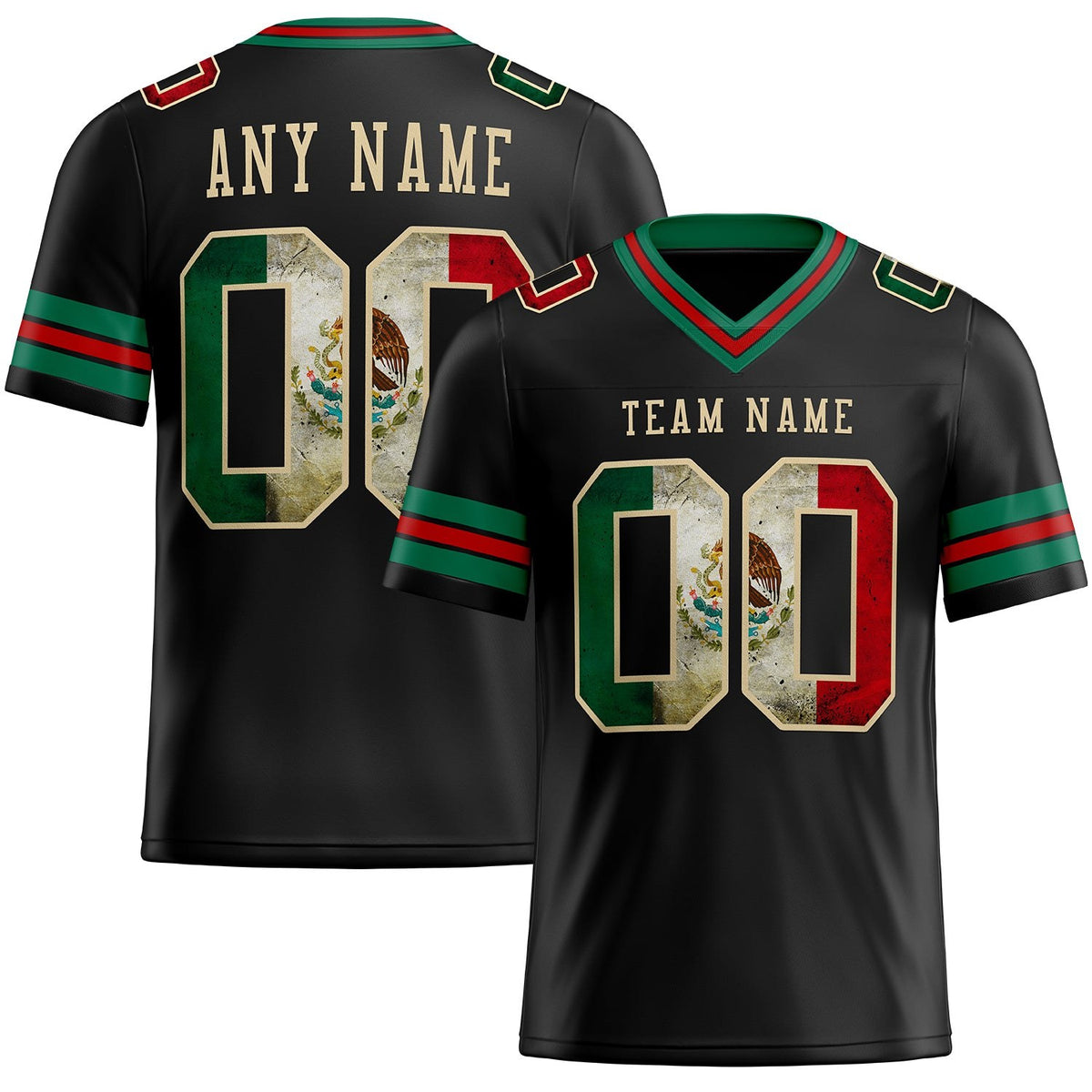 Custom Black Vintage Mexican Flag Kelly Green Red-City Cream Authentic Football Jersey photo 1