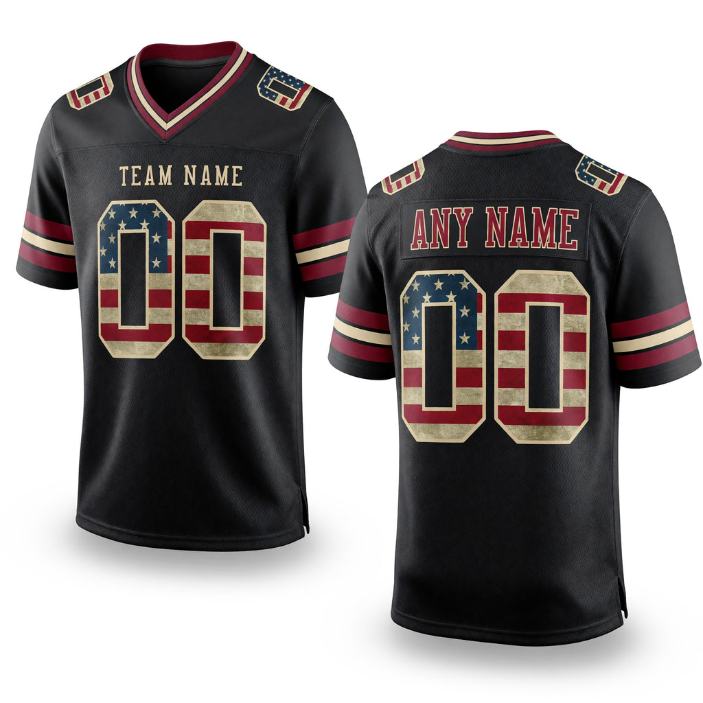 Custom Black Vintage USA Flag Crimson-City Cream Authentic Football Jersey