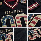 Custom Black Vintage USA Flag Crimson-City Cream Authentic Football Jersey detail