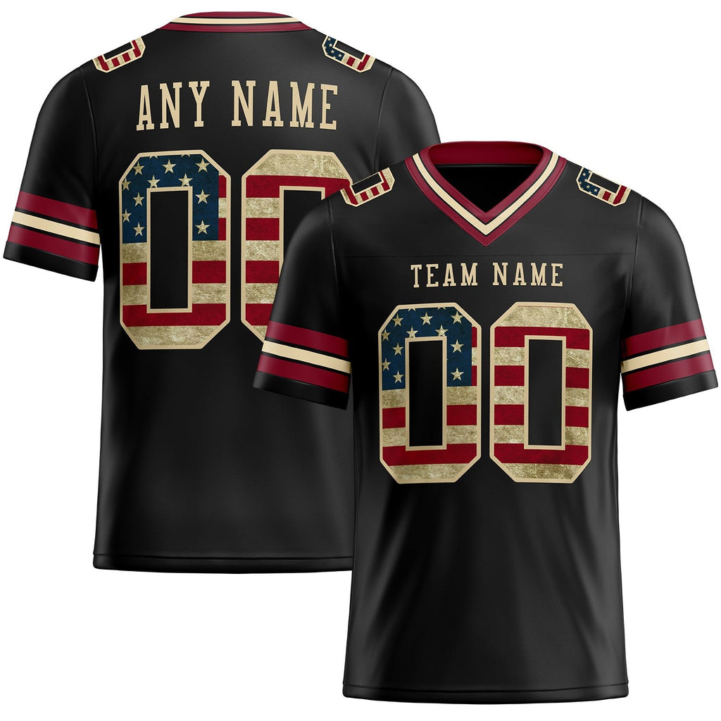 Custom Black Vintage USA Flag Crimson-City Cream Authentic Football Jersey photo 1