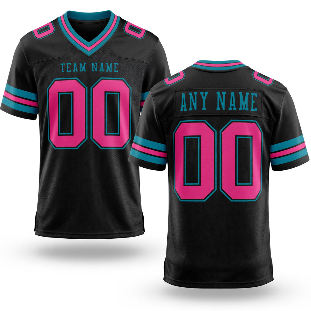 Custom Black Pink-Teal Authentic Football Jersey