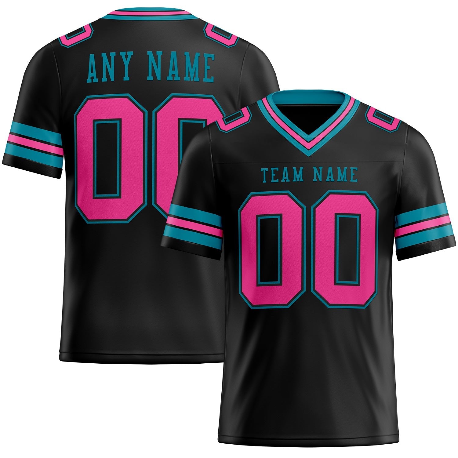 Custom Black Pink-Teal Authentic Football Jersey photo 1