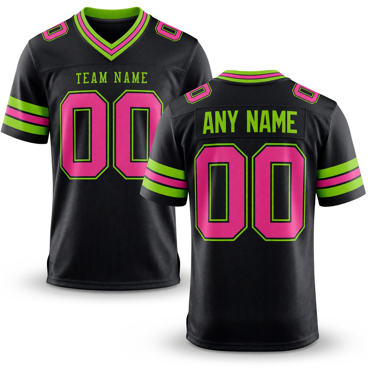 Custom Black Pink-Neon Green Authentic Football Jersey