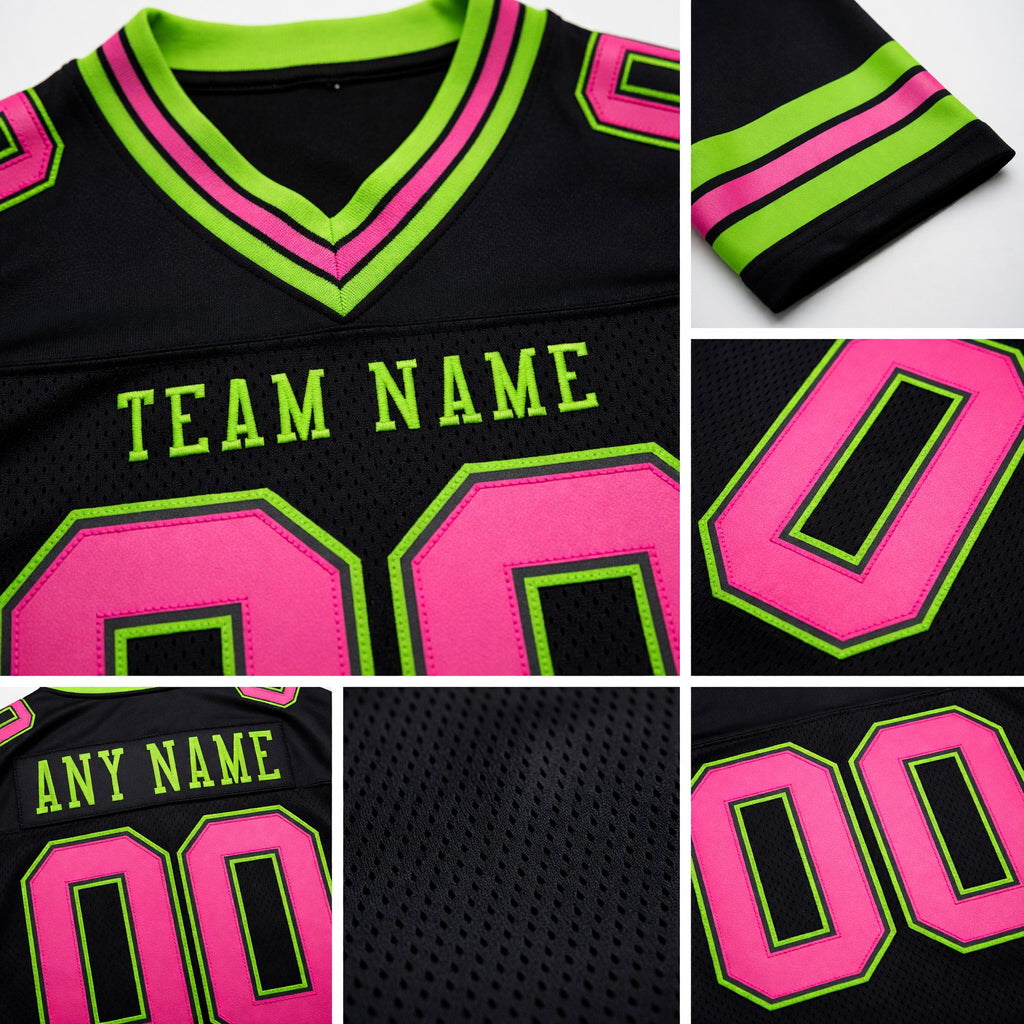 Custom Black Pink-Neon Green Authentic Football Jersey detail
