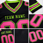 Custom Black Pink-Neon Green Authentic Football Jersey detail
