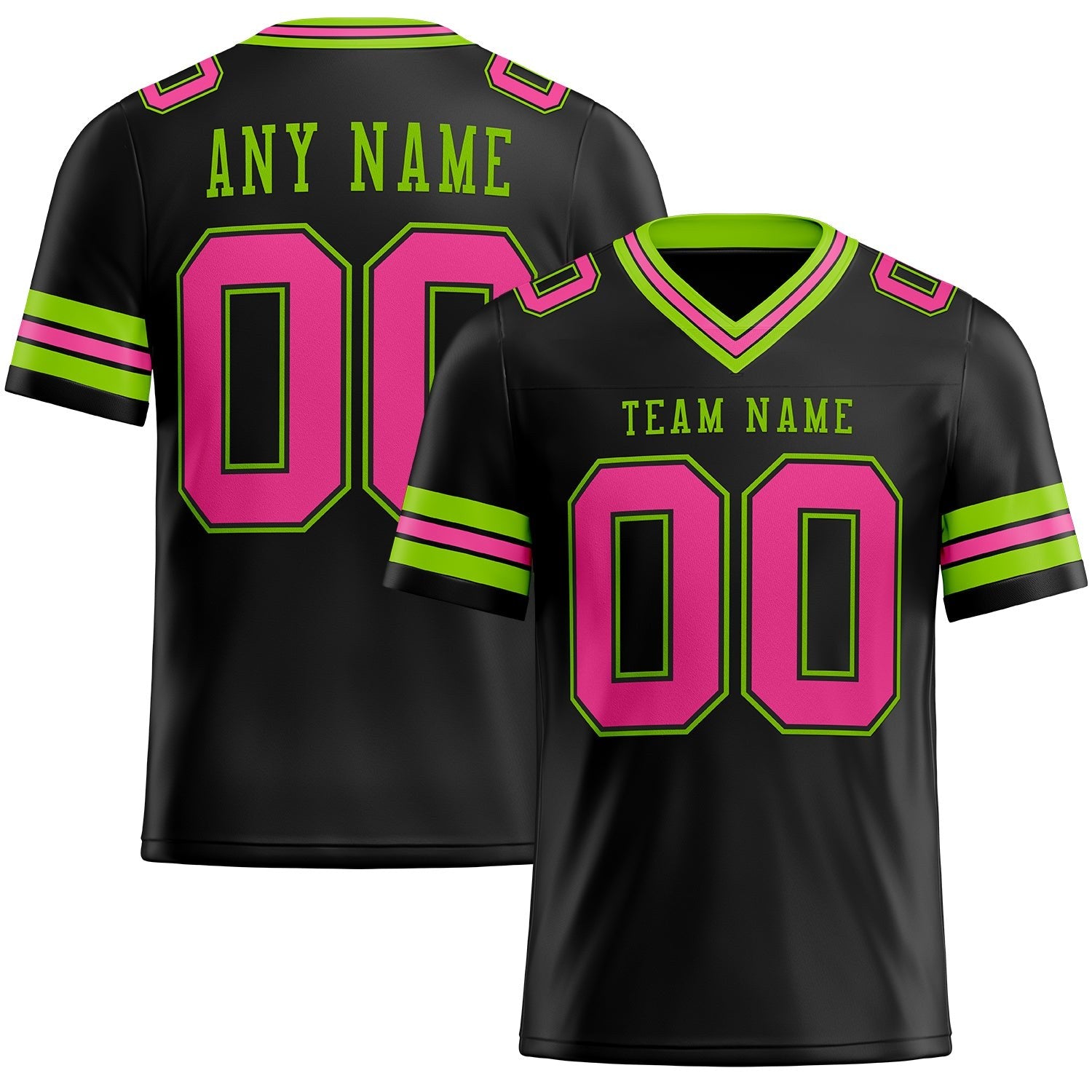 Custom Black Pink-Neon Green Authentic Football Jersey photo 1