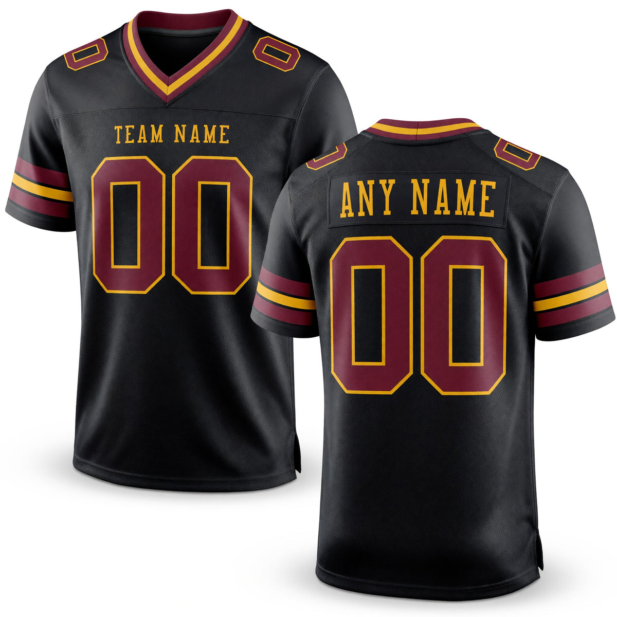 Custom Black Burgundy-Gold Authentic Football Jersey