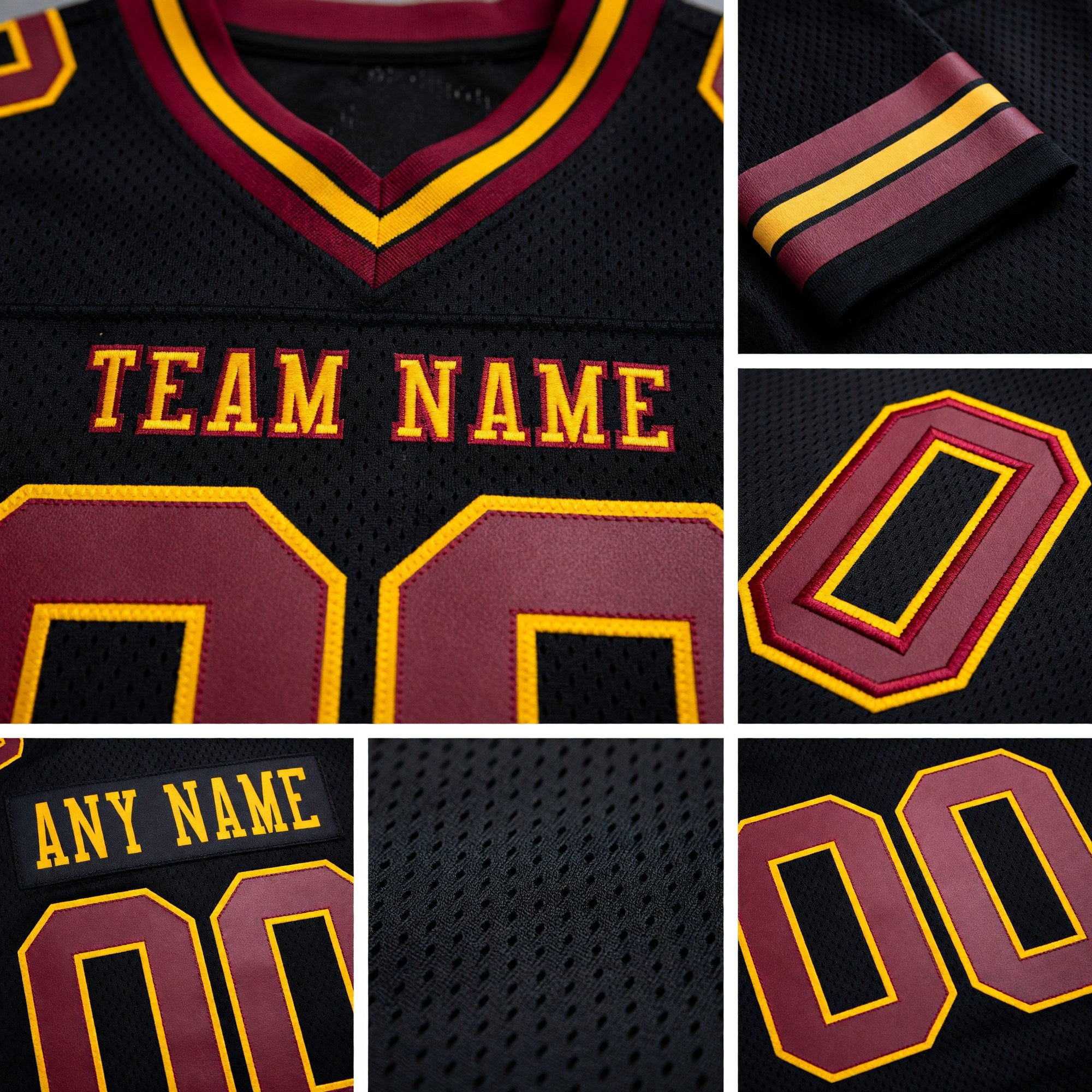 Custom Black Burgundy-Gold Authentic Football Jersey detail