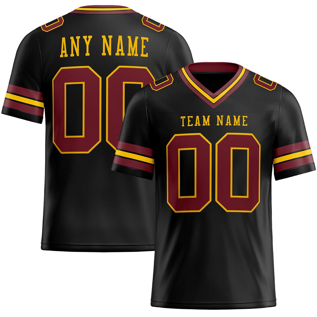 Custom Black Burgundy-Gold Authentic Football Jersey photo 1