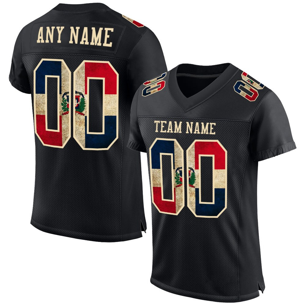 Custom Black Vintage Dominican Republic Flag-City Cream Mesh Authentic Football Jersey photo 1