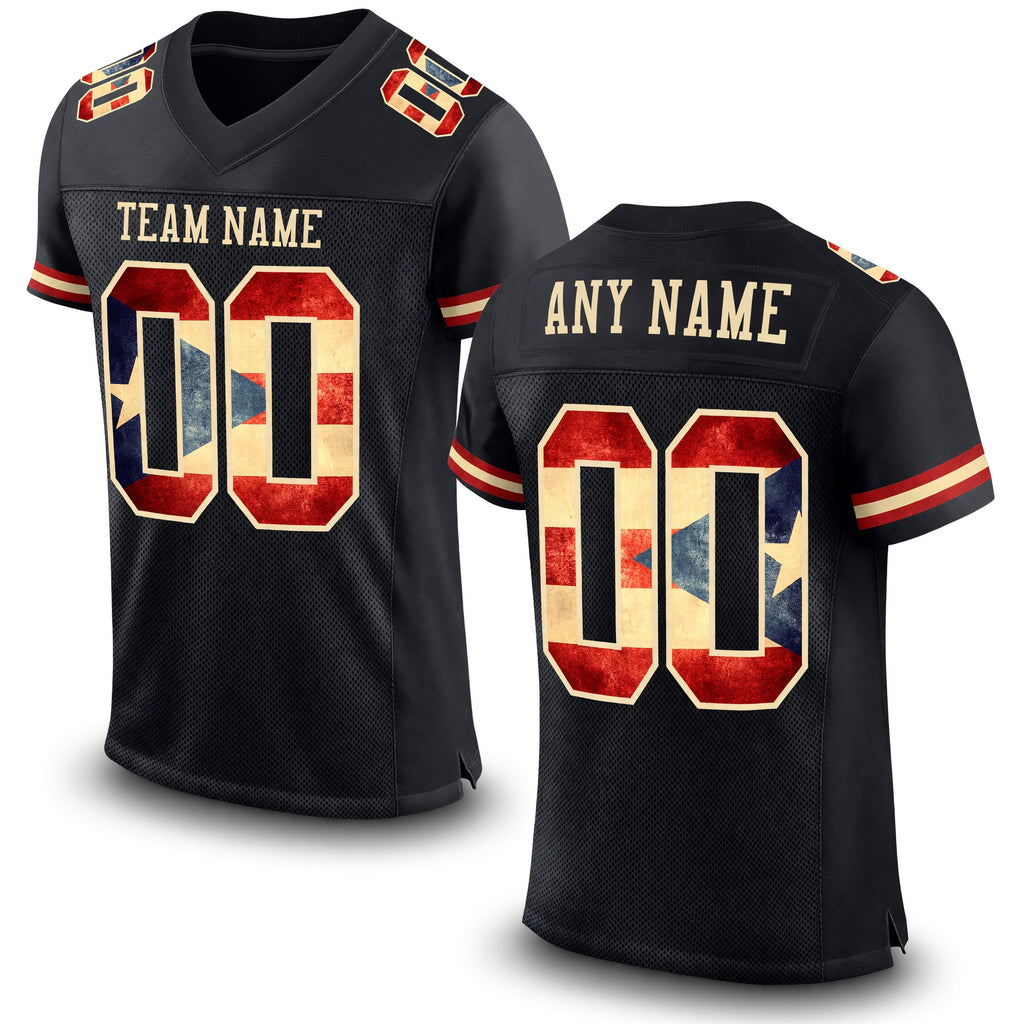 Custom Black Vintage Puerto Rican Flag-City Cream Mesh Authentic Football Jersey
