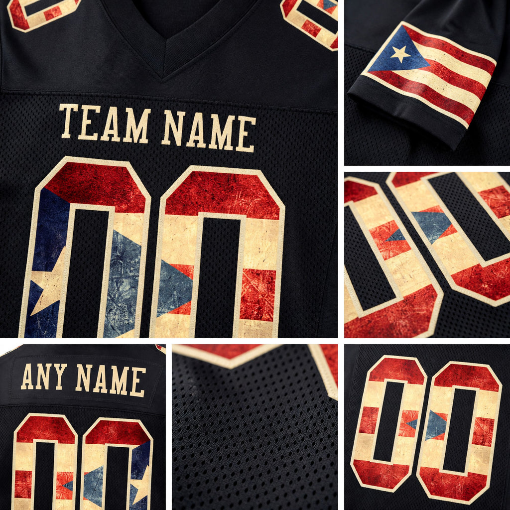 Custom Black Vintage Puerto Rican Flag-City Cream Mesh Authentic Football Jersey detail