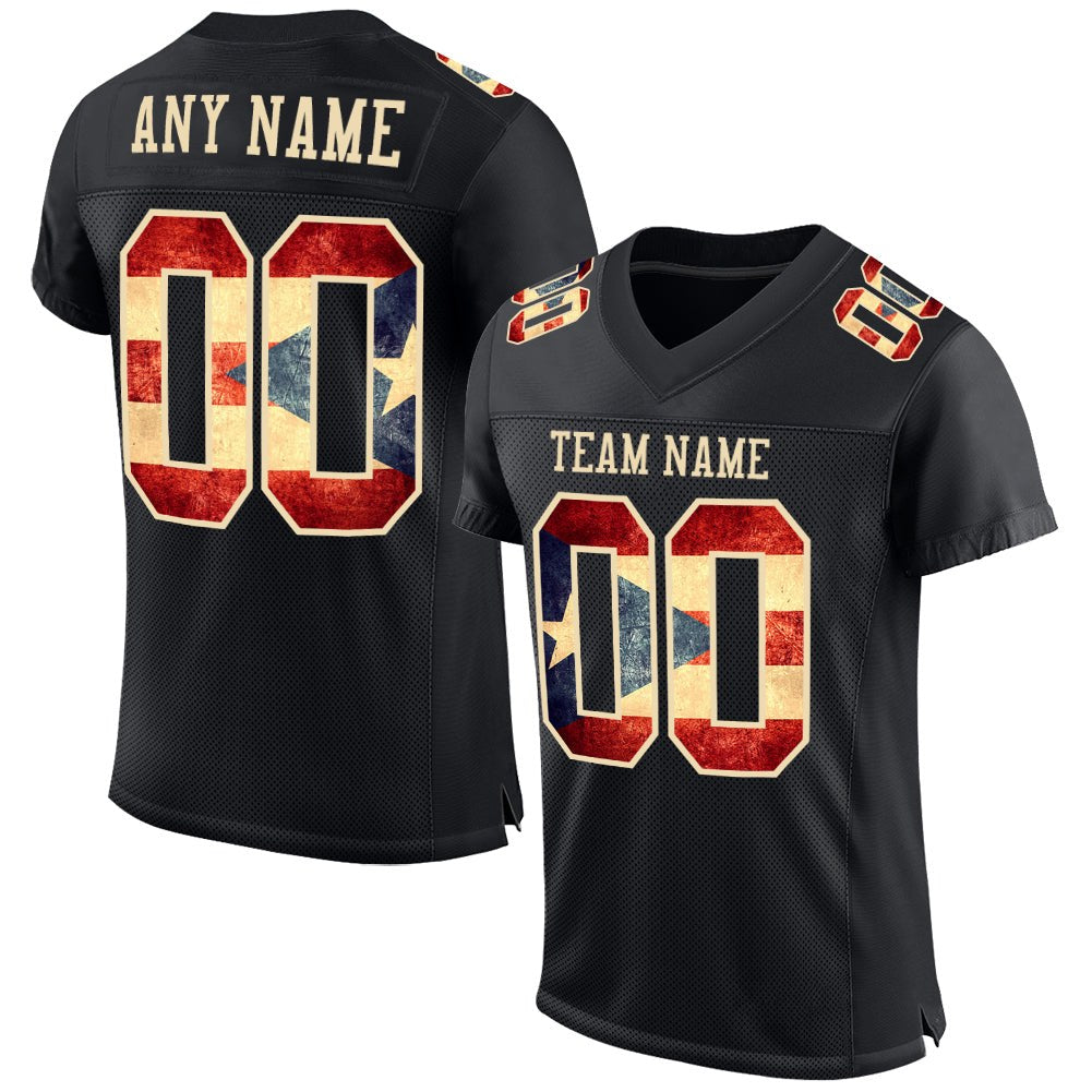 Custom Black Vintage Puerto Rican Flag-City Cream Mesh Authentic Football Jersey photo 1