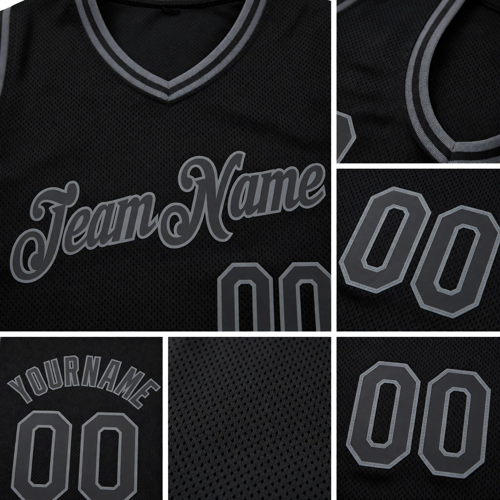 Custom Black Steel Gray Authentic Throwback Basketball Jersey detail