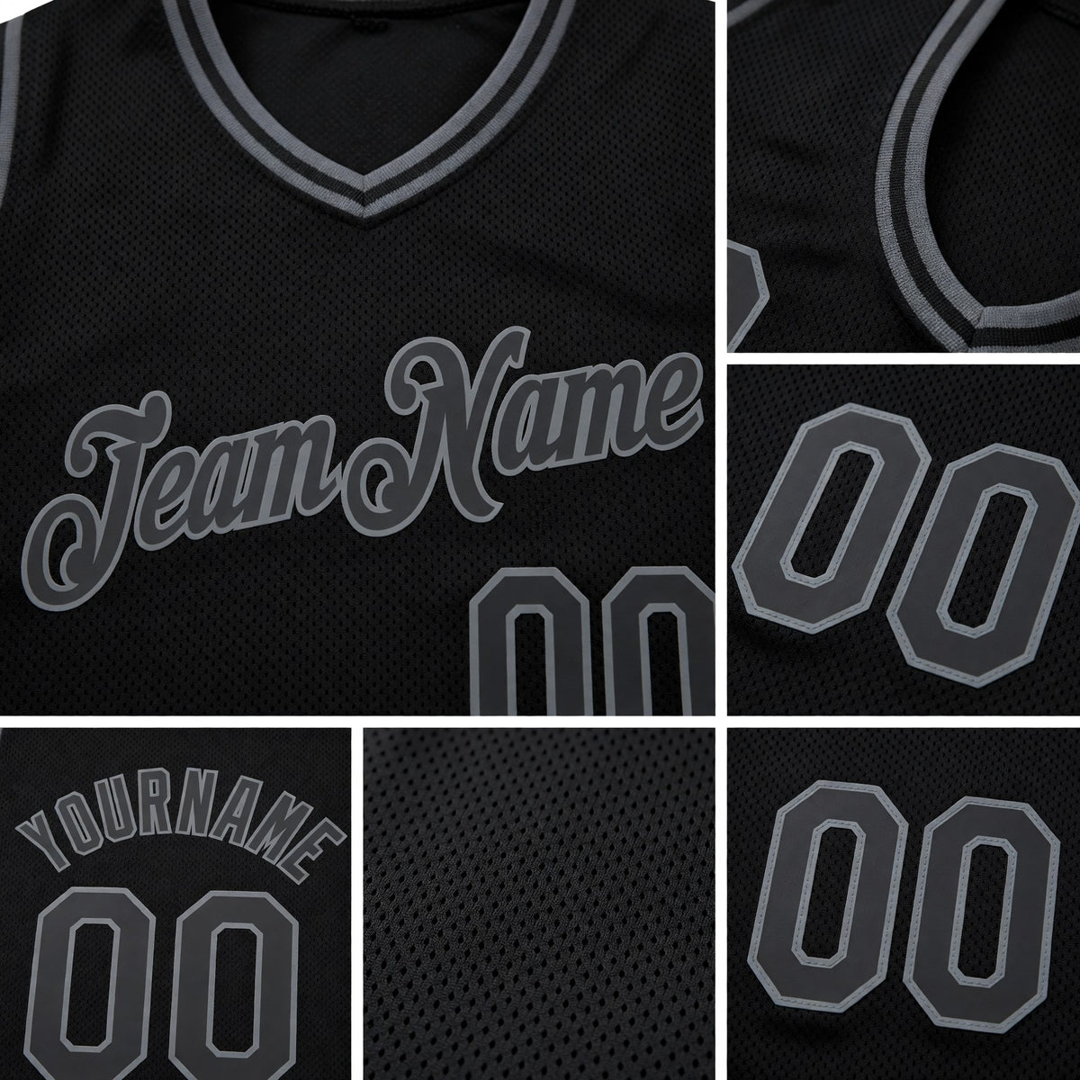 Custom Black Steel Gray Authentic Throwback Basketball Jersey detail