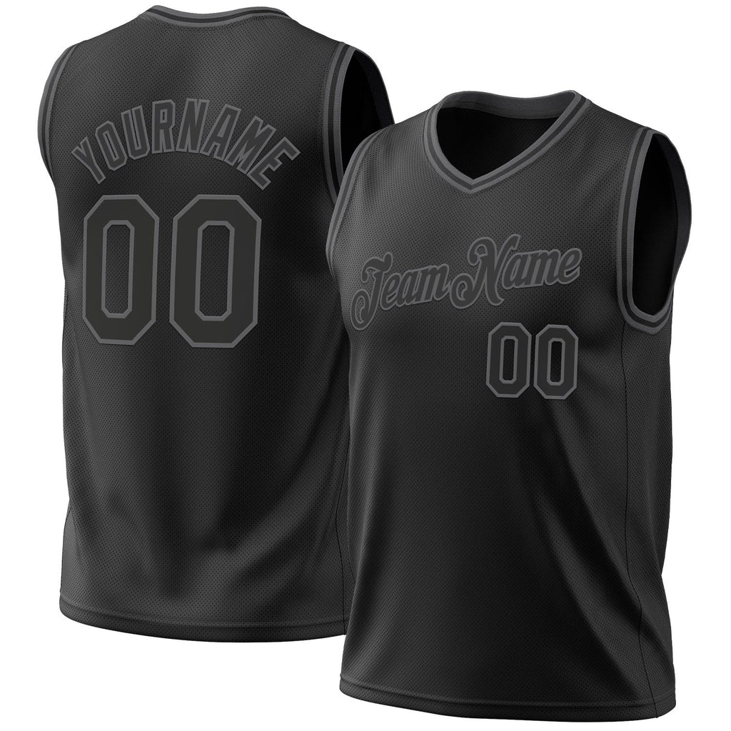 Custom Black Steel Gray Authentic Throwback Basketball Jersey photo 1