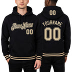 Custom Stitched Black Cream Sports Pullover Sweatshirt Hoodie worn front and back