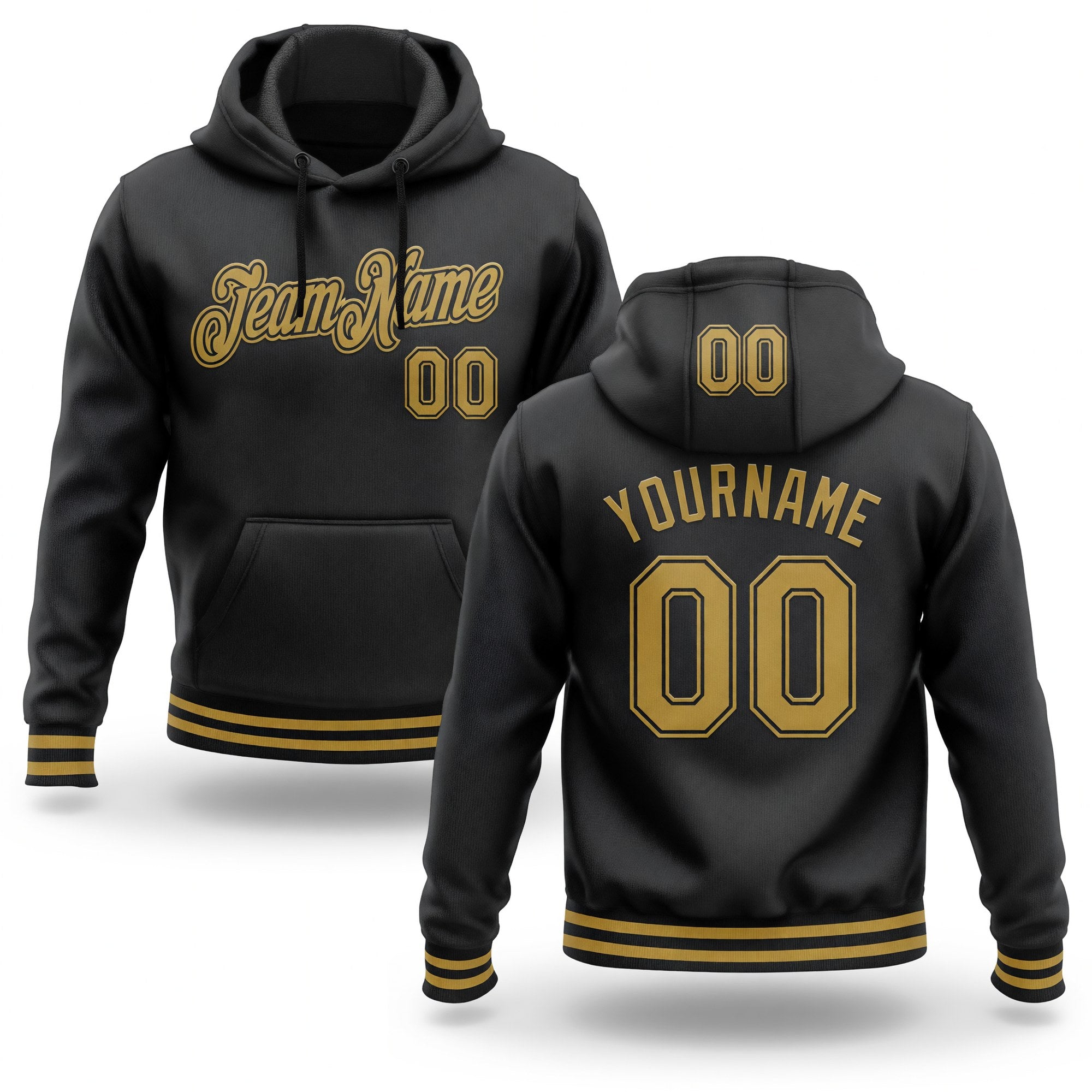 Custom Stitched Black Old Gold Sports Pullover Sweatshirt Hoodie