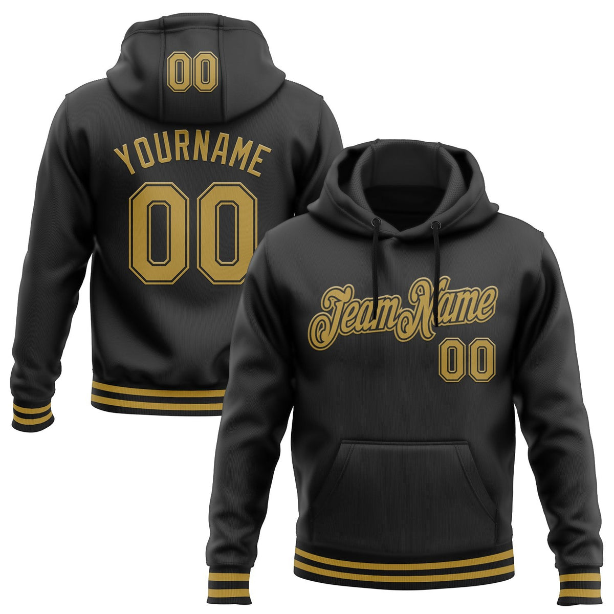 Custom Stitched Black Old Gold Sports Pullover Sweatshirt Hoodie photo 1
