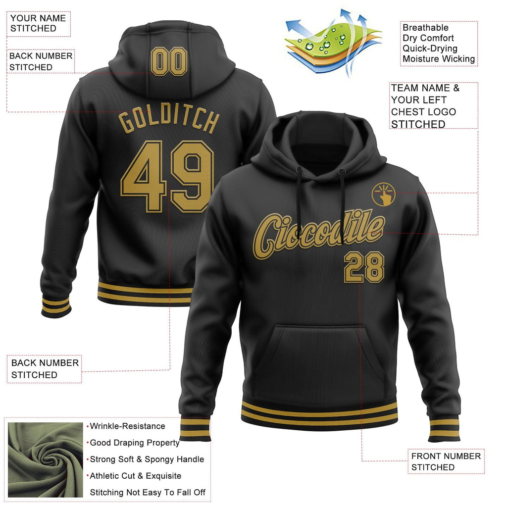 Custom Stitched Black Old Gold Sports Pullover Sweatshirt Hoodie photo 3